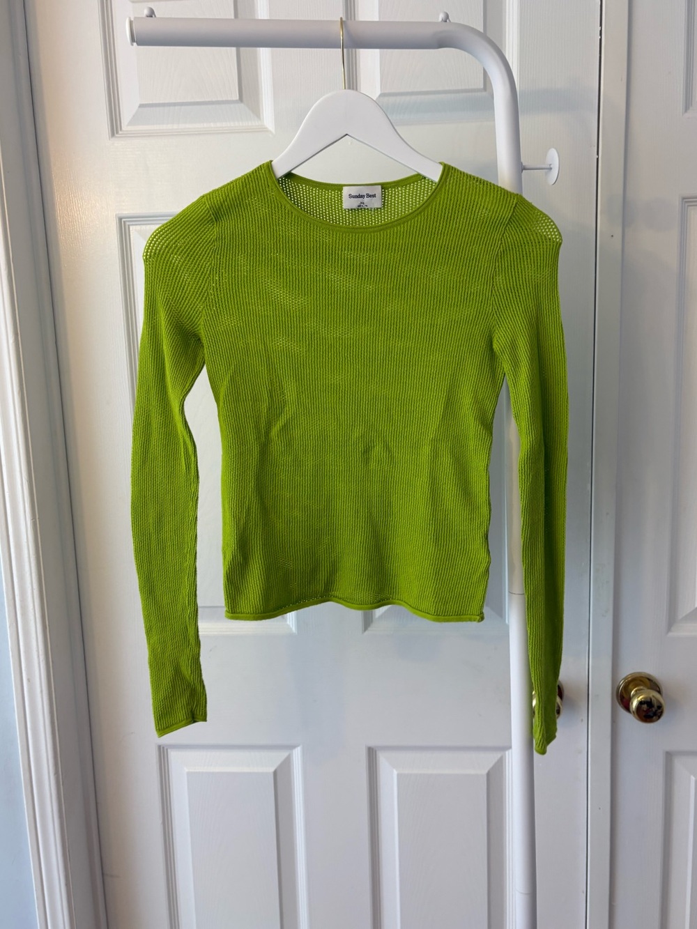 Aritzia Sunday Best Green Down Town Mesh Knit Crewneck Sweater Top Extra Small - Picture 5 of 15